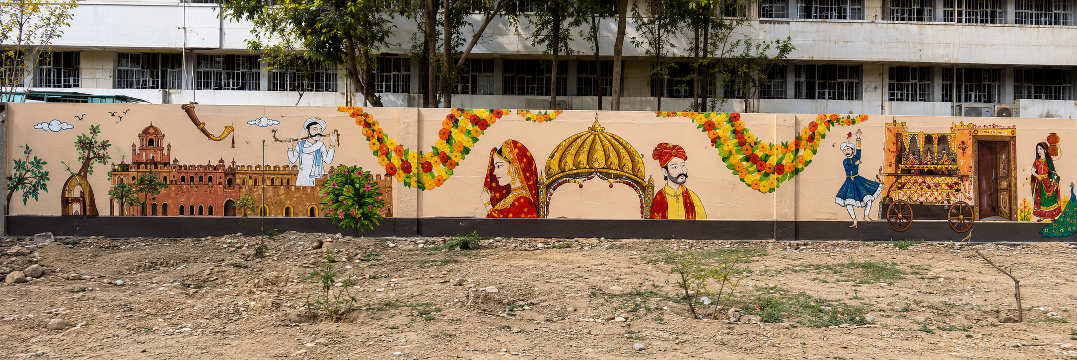 100 feet panoramic Punjabi heritage culture G20 wall painting