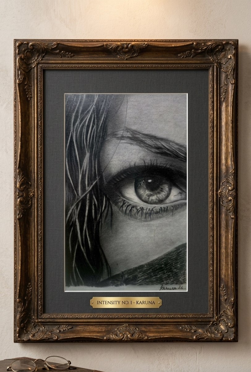 Incredibly high precision realistic graphite drawing of a human eye