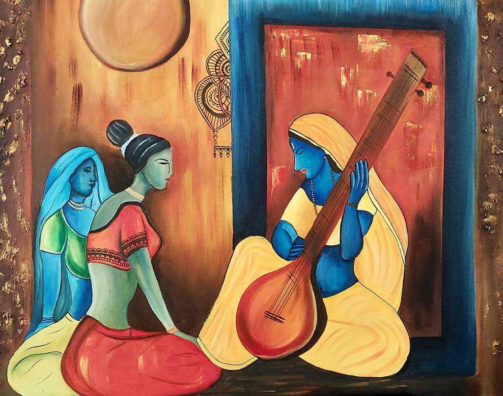 Traditional Indian Veena painting by Karuna Manocha